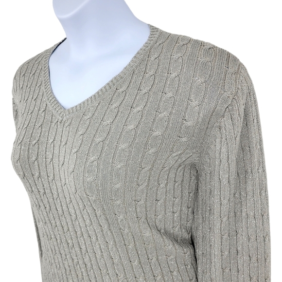 Pursuits, ltd Womens Lurex Chrome Thread Cable Knit V-Neck Sweater Size XXl - Picture 3 of 11
